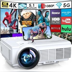 YOWHICK Projector with 5G WiFi, Bluetooth, Native 1080P Outdoor Movie Projector